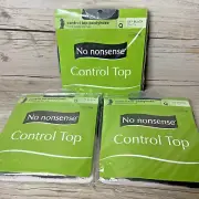 No Nonsense Control Top Pantyhose Queen Off Black Sheer Toe 3 pairs VTG New!