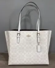 COACH 1665 Mollie Tote Bag In Signature Canvas & Leather Chalk/Glacier White