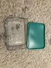 Pyrex Rectangle 3 Cup 750ML Storage Container #7210 Turquoise Lid - Glass