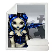 Gothling Cute Blue Black Goth Fairy in a Cemetery Throw Blanket
