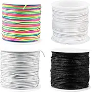 ZHIGOU Elastic Bracelet Cord - 4 Rolls 1574.8inch0.8mm Black White Grey Rainbow Elastic Cord for Jewelry Making, Bracelets, Necklaces, Crafts and Beading for Boys Girls
