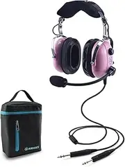 Aviation Headset for Pilots with Mono Sound and Passive Noise Cancellation, PNR Aviation Headset with Comfortable Earpads and Flexible Microphone, Aviation Headset with Carrying Case, Pink