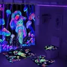 4 Pcs Blacklight Astronaut Kids Shower Curtain Set with Rugs, Black Light Spa...