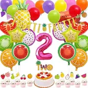70 Packs Tutti Frutti Party Decorations Set Twotti Frutti Glitter Banner/Cake Topper Fruit Cupcake Toppers Mylar Balloons for Twotti Fruity Second Birthday Party