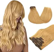 MAXITA Clip-In Real Hair Extensions, 55 cm, 22 Inches, 120 g, 7 Pieces, Dirty Blonde Real Hair Extensions, Clip-In Natural Hair Extensions