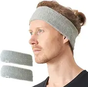 [CHARM] Mens Sports Headband 2-Pack - Towel Bandana Sweat Wicking Pair Active Wear
