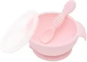 Bumkins Suction Silicone Baby Feeding Set, Bowl, Lid, Spoon, BPA-Free, First Feeding, Baby Led Weaning - Pink