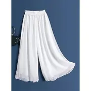 Women's Wide Leg Pants Trousers Vacation Streetwear Lightweight Full Length High Waist Plain Elastic Waist High Cut Breathability Comfortable Micro-elastic Out