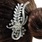 USA Hair Comb vintage Crystal Handmade Bridal wedding prom flower pin silver 14