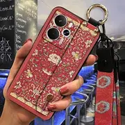 Phone Case Compatible with Realme 14 5G Global, Wrist Strap Durable Waterproof Anti-dust Kickstand Chinese Style Anti-Knock Lanyard Ring