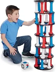 NSG Tumbling Tower Game - 36 Multicolor Columns, 7 Base Plates, Large Foam Dice, and Travel Bag for Families Friends Kids, Teens, and Adults Ages 5 and up