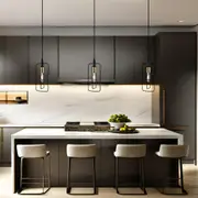 Contour Pendant Light Rectangular in Black w/ Antique Brass Highlight