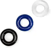 Lovehoney Doughnut Cock Ring Multipack - Stretchy Penis Ring - Waterproof - 3 Pack - Blue, Black & Clear