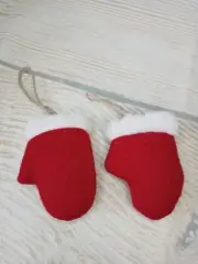 New! 2 Santa Mittens Christmas Tree Ornaments Fabric Plush Winter Cozy Snowman