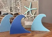 Ocean Wave/Rip Curl Tiered Tray Decor Beach Shelf Sitter Rustic Wood Primitive