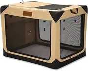 Garnpet 36 Inch Collapsible Soft Dog Crate for Large Dogs, 4-Door Foldable Travel Dog Kennel with Durable Mesh Windows for Indoor & Outdoor Portable Pet Crate, Soft Side Dog Crate, Beige