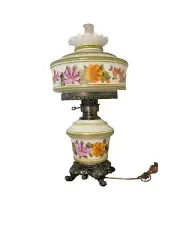 LARGE Fantastic Centerpiece Hurricane Lamp Beautifully Hand Painted Flowers 27”