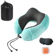 Catzon Travel Neck Pillow Premium Memory Foam for Airplane Car Office-Lake Blue
