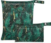 [Amooorous] Greenish-gold Marble Texture waterproof bags for cloth 2 Pack wet bag for swimsuit with handles for beach, travel