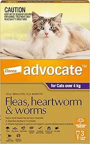 Advocate Cat, Monthly Spot-On Protection from Fleas, Heartworm & Worms, Three Pack Flea Treatment for Cats Over 4 kg, 3 Pack