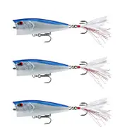 3x 13 Fishing 75mm Poppy Mc Pop Face Topwater Popper Lures - Chrome Blue Back