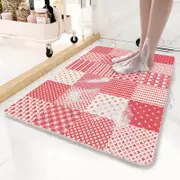 GGP Pink Checkered Pattern Pvc Non Slip Bath Mat 50X80Cm Shower Drain Hole Design, Soft & Quick Dry Bathroom Rug