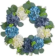 STARTIST Hydrangea Wreath Flower Wreaths Blue White Large 40cm Spring Summer Wreaths Farmhouse Wreath for Front Door, Wedding, Indoor, Window, Party