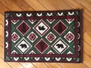 Northwoods Woodland Lodge Cabin Bear Accent Rug Pine Evergreen Aztec Rug