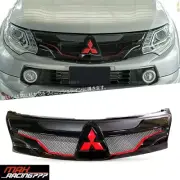 GLOSS BLACK GRILLE GRILL RED LOGO RED LINE FIT MITSUBISHI TRITON L200 MQ 15-2018