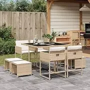 Patio Furniture Sets 9 Piece Garden Dining Set with Cushions Beige Poly Rattan