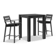 Santorini Outdoor Aluminium Square Bar Table with 2 Bar stools 2 Seats - Charcoal - Denim Grey