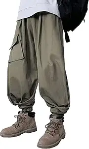[JEShifangjiusu] Mens Vintage Plus Size Cargo Pants Elastic Waist Tapered Relaxed Pants Breathable Quick Dry Sweatpant