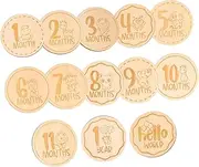 KAILIKETIY 13Pcs Animal Printed Wooden Milestone Cards Monthly Milestone Discs for Newborn Photography Props Keepsake Memory Kit for Showers and Commemorating Special Moments