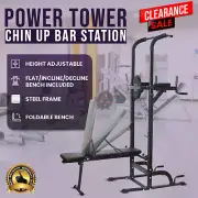 Multi Station Power Tower Weight Bench Pull Up Bar Chin Up Dip Fitness Home Gym