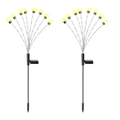 2Pcs Solar Firefly Lights, Swaying Pathway Lamp, IP65 Waterproof - Warm White