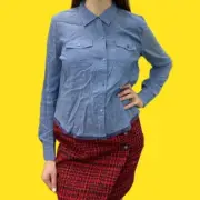 Elizabeth & James Buckley Raw Edge Shirt, Lightweight, Button Up, Blue, Medium