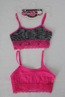NEW Lot 2 Sweet n Sassy Girls Sports Bras Size L / XL Pink Black Lace Underwear