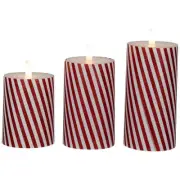 Northlight 3 Flameless Glitter Candy Cane Stripes LED Wax Pillar Candles 6"