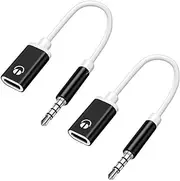 2Pcs 3.5mm Male to TypeC Female Audio Cable Cord 3.5mm Analog Cable Type-C Converter Earphone Adapter Compatible with Laptops, Tablets, Smartphone, MP3 Players, CD Players (Black)