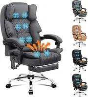 [ALFORDSON] Ergonomic Office Chair Recline with 8-Point Massage and Heated Seat, Gaming Executive Computer Racer Chair Adjustable Height, Fabric Home Office Chair with High Back Footrest(Fabric Grey)