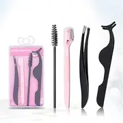 Eyebrow Eyelashes Brush Eyelash Extension Tweezers Fishtail Eyelash Applicator Brows Razors for Women Exquisite Eyelash Packaging Black Pink Combination 4Pcs Sets