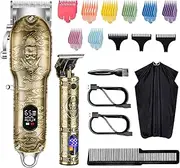 Roziapro Hair Clippers for Men T-Blade Trimmer Professional Barber Clippers - Cordless Hair Cutting Beard Trimmer Mens Electric Hair Trimmer Rechargeable Gold Knight Grooming Kit （Gold）