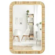 Rattan Bathroom Mirror – Rustic Farmhouse Style Handmade Wicker Rattan Frame