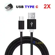2X USB Type C 3.1 Nylon Braided Data Sync Charger Cable Cord - Black