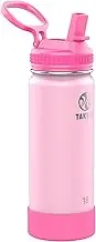 Takeya Actives Kids 18 oz Glow in The Dark Insulated Stainless Steel Water Bottle with Straw Lid, Summer Glow Pink