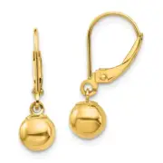 14k 14kt Yellow Gold Madi K Dangle 6mm Bead Leverback Earrings 21 mm