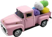 Easter Pickup Truck - Vehicle Model Figure with Eggs - Metal Vintage Farm Truck Model, Farmhouse Tabletop Tiered Tray Decor for Home Kitchen Mantel Shelf