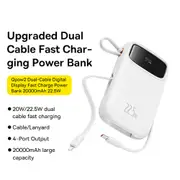 Baseus Qpow2 Dual-Cable Digital Display Fast Charge Power Bank 20000mAh 22.5W - Starlight White X1Pack