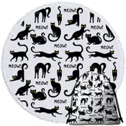 Pattern of Yellow Eyes Black Cats Round Beach Towel