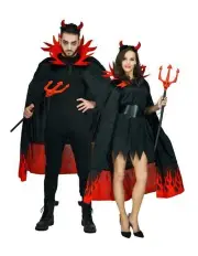 [Boutique Retailer Costumes] Devil Demon On Fire Halloween Costume Cape and Devil Horns in Multi